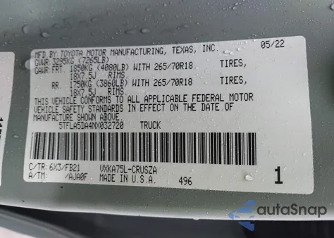 2022 Toyota Tundra Sr5 from USA, damaged, VIN 5TFLA5DA4NX032720